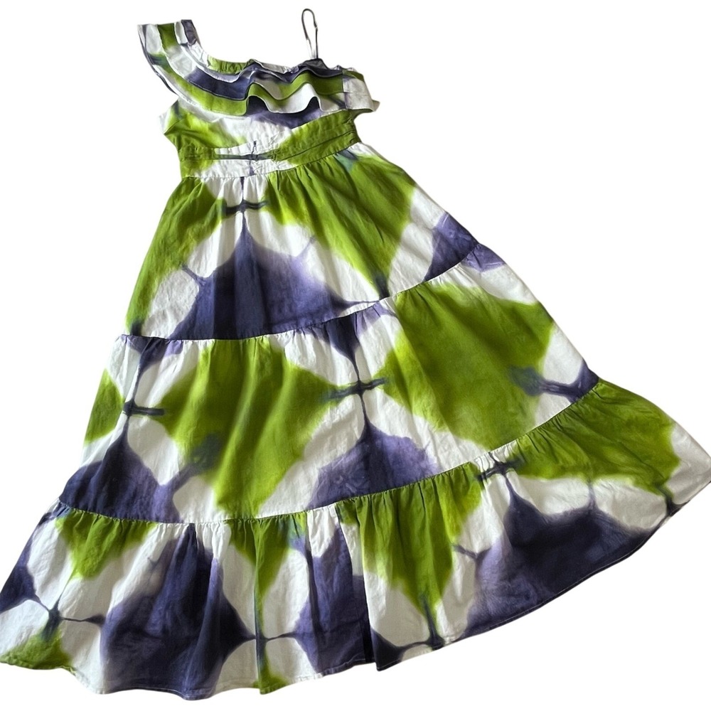 Busayo Collective Tie Dye Maxi Dress Ruffle One Shoulder Tiered 8 Resort Derby - Picture 2 of 14